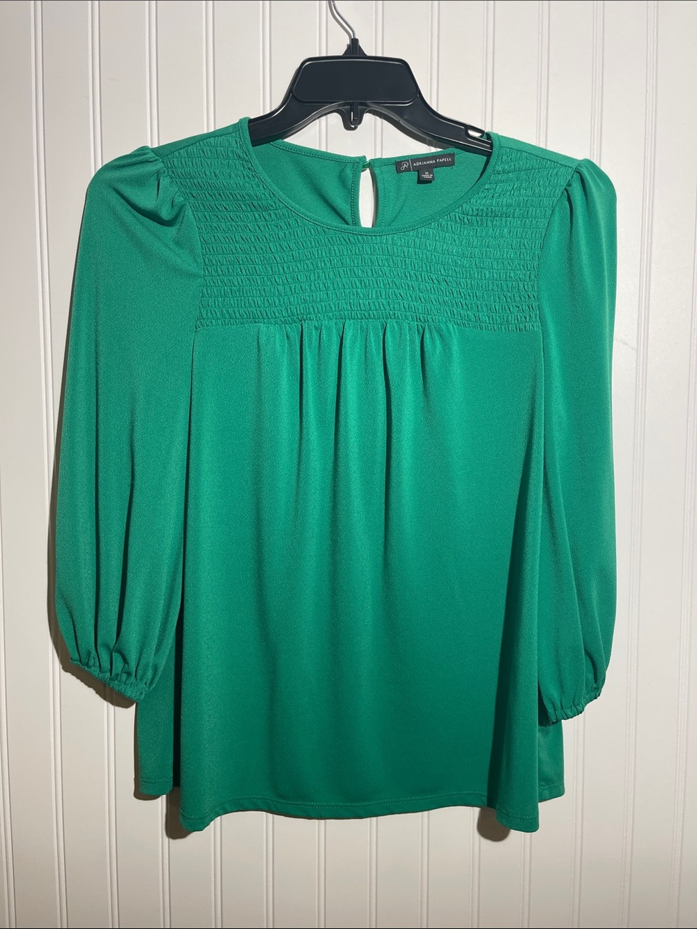 Adrianna Papell Emerald Green Smocked Yoke Blouse